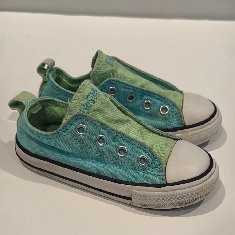 Converse All Star toddler 8 aqua & Green Sneakers slip on tennis shoes